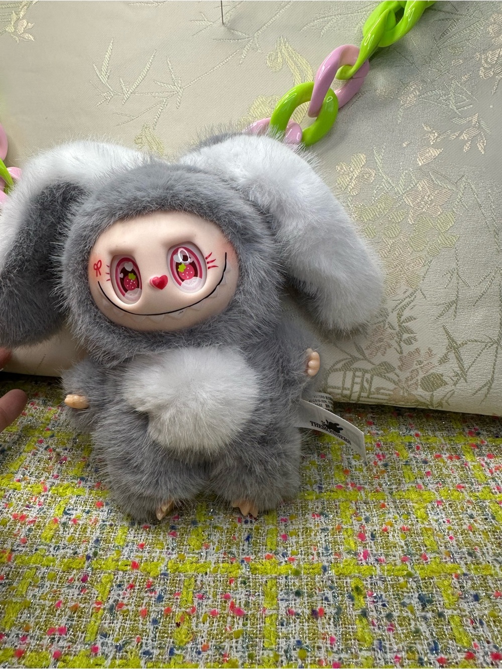 Gray Plush Labubu Bunny Pet Toy with Heart Face - Unknown Brand